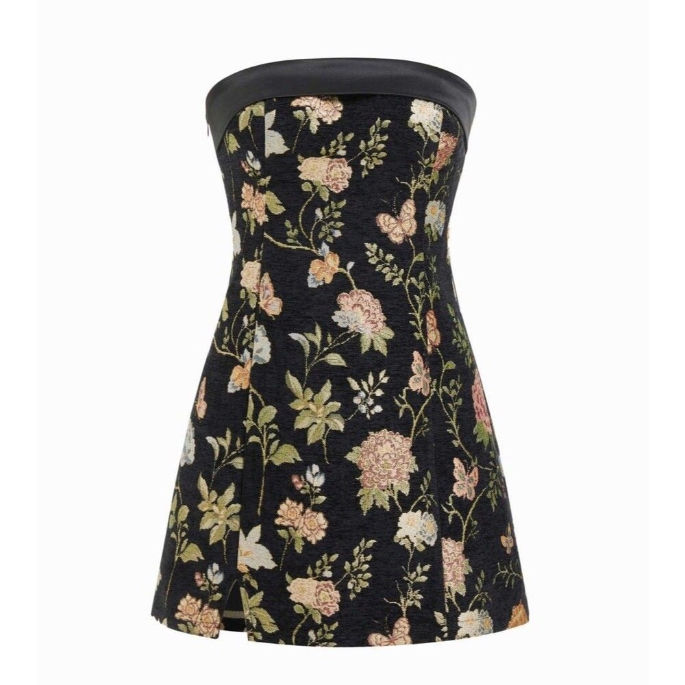 Cider Floral Jacquard Tapestry Strapless Mini Dress  Black Coquette SZ S